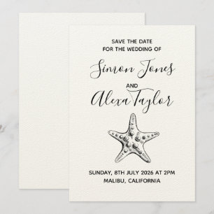 Moderne Strand-Ziel-Hochzeit - Rettet das Datum Save The Date