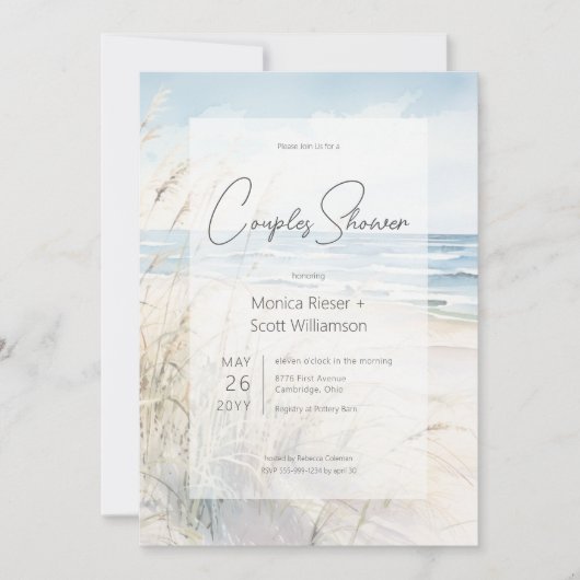 Moderne Strandfarbe Paare Dusche Einladung (Vorderseite)