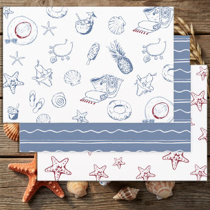 Moderne Strandgeburtstagsfeier im Sommer in Blau u Geschenkpapier Set