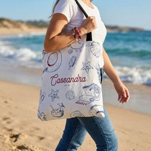 Moderne Strandgeburtstagsfeier im Zeichen von Blau Tasche