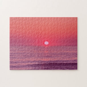 Moderne Strandgradient Sonnenuntergang Rosa Puzzle