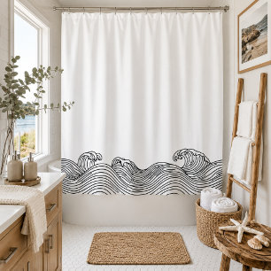 Moderne Strandhauswelle Küste Duschvorhang