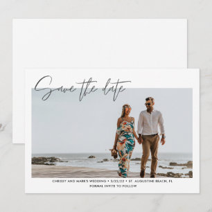 Moderne Strandhochzeit - Heiratsantrag mit Foto Save The Date