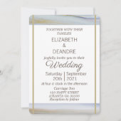 Moderne Strandhochzeit in hellblauem Gold Einladung (Vorderseite)