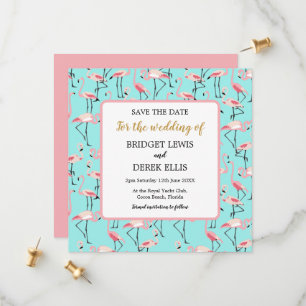 Moderne Strandhochzeit Rosa Blau Flamingo Save The Date