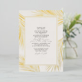 Moderne Strandküste & UAWG QR Code Hochzeit Gold Folieneinladung (Stehend vorne)