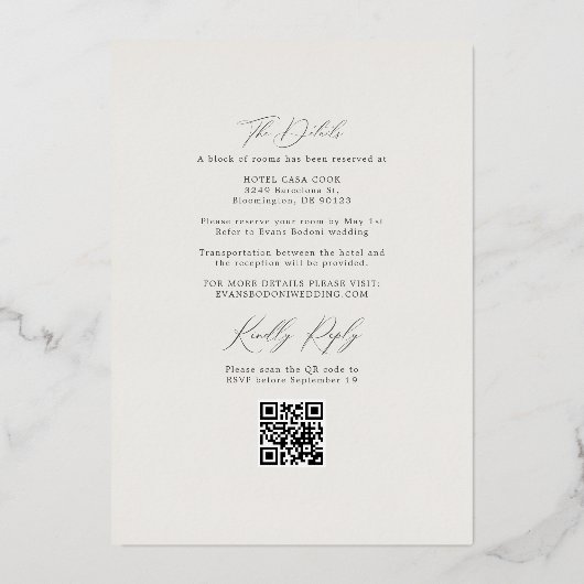 Moderne Strandküste & UAWG QR Code Hochzeit Gold Folieneinladung (Rückseite)