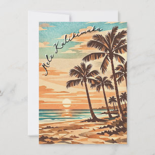 moderne Strandmitte Hawaii Sonnenuntergang Palmen  Feiertagskarte