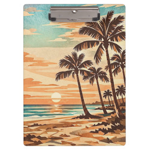 moderne Strandmitte Hawaii Sonnenuntergang Palmen  Klemmbrett