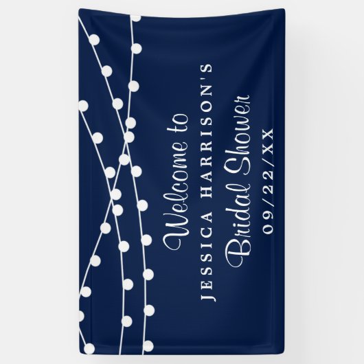 Moderne Streichleuchten auf blauem Navy-Brautparty Banner (Vertikal)