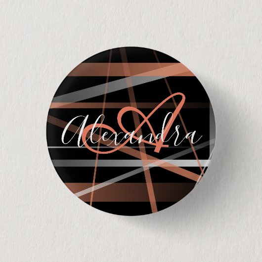Moderne Streifen Abstract Pattern Korallen Monogra Button (Vorderseite)