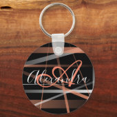 Moderne Streifen Abstraktes Muster Korallenmonogra Schlüsselanhänger (Vorderseite)