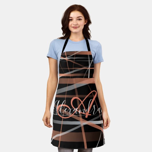 Moderne Streifen Abstraktes Muster Monogramm rosa Schürze (Getragen)