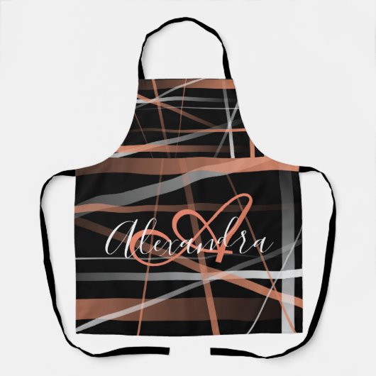 Moderne Streifen Abstraktes Muster Monogramm rosa Schürze (Vorderseite)