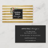 Moderne Streifen aus Blumen und Gold Visitenkarte (Vorne/Hinten)