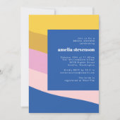 Moderne Streifen Blau Gelbes Brautparty Einladung (Vorderseite)