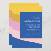 Moderne Streifen Blau Gelbes Brautparty Einladung (Vorne/Hinten)