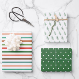 Moderne Streifen Dots und Pine Weihnachtsfeiertag Geschenkpapier Set