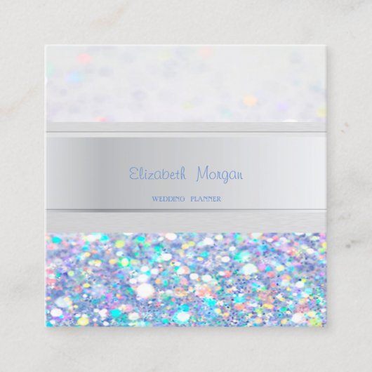 Moderne Streifen, farbenfrohe Glitterie Bokeh Quadratische Visitenkarte (Vorderseite)