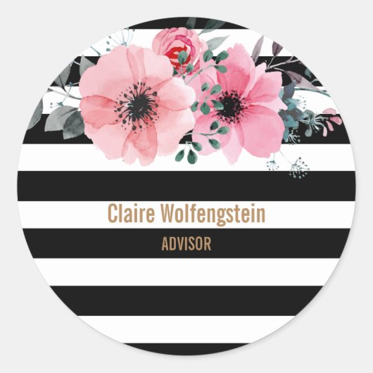 Moderne Streifen floral Runder Aufkleber (Vorderseite)