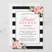 Moderne Streifen florales Silber Frame Brautparty Einladung (Vorderseite)