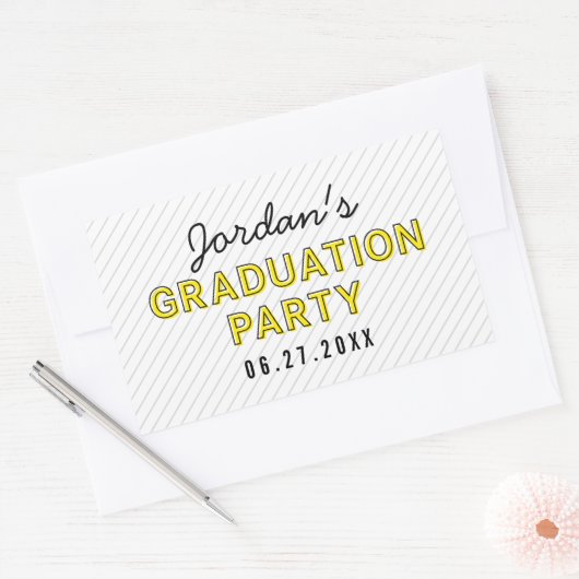 Moderne Streifen Gelbe Graduierungsparty Rechteckiger Aufkleber (Umschlag)