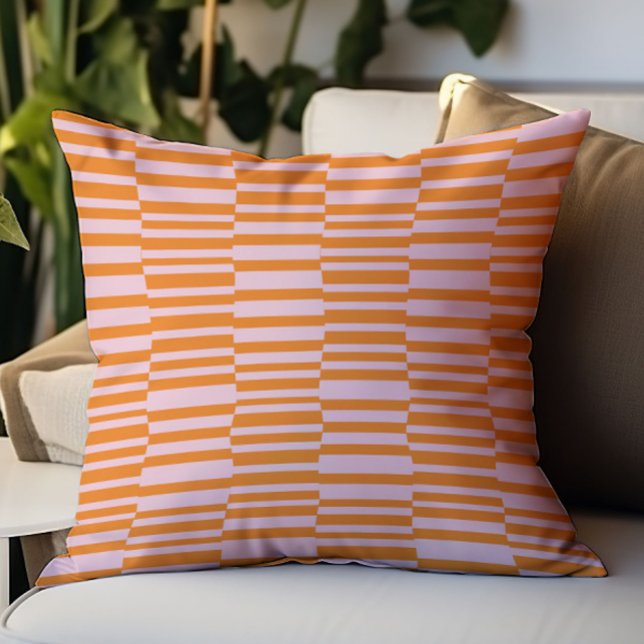 Moderne Streifen Geometrisches Muster Rosa Orange Kissen (Von Creator hochgeladen)