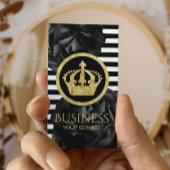 Moderne Streifen Gold Crown Logo Schwarze Blüte Visitenkarte