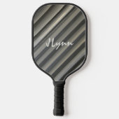 Moderne Streifen Grau Schwarz Smokey monochromatis Pickleball Schläger (Rückseite)