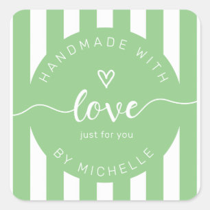 moderne Streifen handgefertigt mit Liebe Monogramm Quadratischer Aufkleber