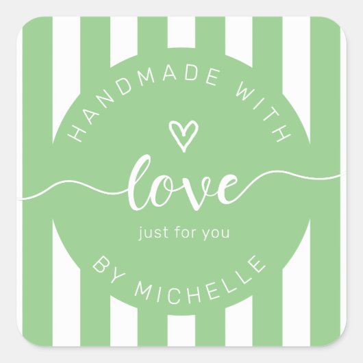 moderne Streifen handgefertigt mit Liebe Monogramm Quadratischer Aufkleber (Vorderseite)