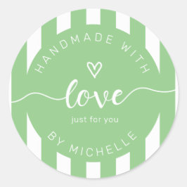 moderne Streifen handgefertigt mit Liebe Monogramm Runder Aufkleber