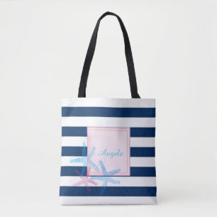 Moderne Streifen, Hawaii Hibiskus - Personalisiert Tasche