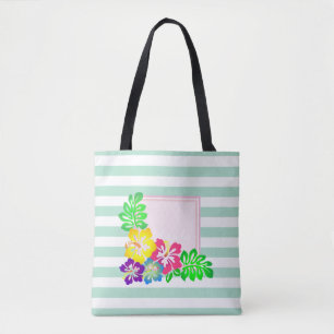 Moderne Streifen, Hawaii Hibiskus - Personalisiert Tasche