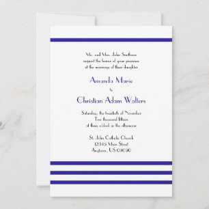 Moderne Streifen Hochzeitseinladungen (Navy Blue) Einladung