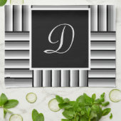 Moderne Streifen in Schwarz, Weiß und Grau - Monog Geschirrtuch (Gefaltet)