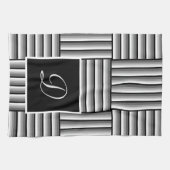 Moderne Streifen in Schwarz, Weiß und Grau - Monog Geschirrtuch (Horizontal)