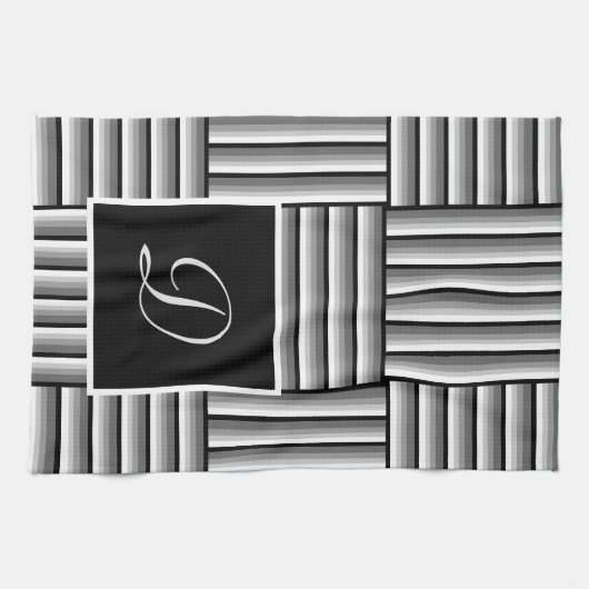 Moderne Streifen in Schwarz, Weiß und Grau - Monog Geschirrtuch (Horizontal)