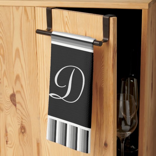 Moderne Streifen in Schwarz, Weiß und Grau - Monog Geschirrtuch (Drittel gefaltet)