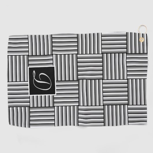 Moderne Streifen in Schwarz, Weiß und Grau - Monog Golfhandtuch (Horizontal)