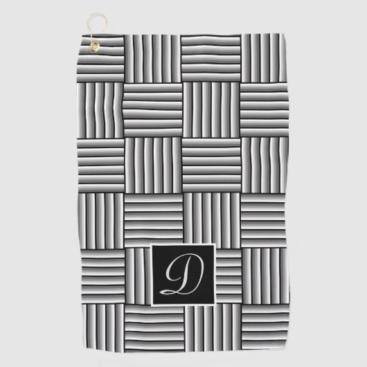 Moderne Streifen in Schwarz, Weiß und Grau - Monog Golfhandtuch (Vorderseite)