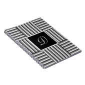 Moderne Streifen in Schwarz, Weiß und Grau - Monog Notizblock (Rechte Seite)