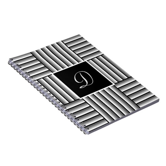 Moderne Streifen in Schwarz, Weiß und Grau - Monog Notizblock (Rechte Seite)