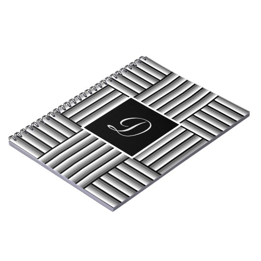 Moderne Streifen in Schwarz, Weiß und Grau - Monog Notizblock (Linke Seite)