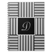 Moderne Streifen in Schwarz, Weiß und Grau - Monog Notizblock (Vorderseite)