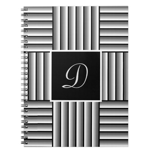 Moderne Streifen in Schwarz, Weiß und Grau - Monog Notizblock (Vorderseite)