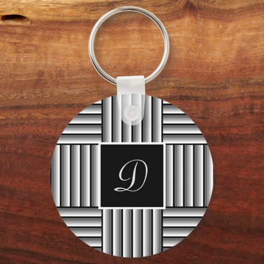 Moderne Streifen in Schwarz, Weiß und Grau - Monog Schlüsselanhänger (Vorderseite)