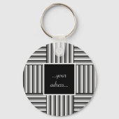 Moderne Streifen in Schwarz, Weiß und Grau - Monog Schlüsselanhänger (Rückseite)