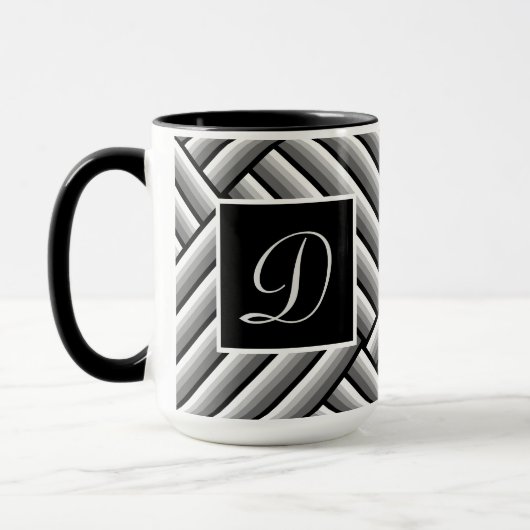 Moderne Streifen in Schwarz, Weiß und Grau - Monog Tasse (Links)