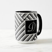 Moderne Streifen in Schwarz, Weiß und Grau - Monog Tasse (VorderseiteRechts)